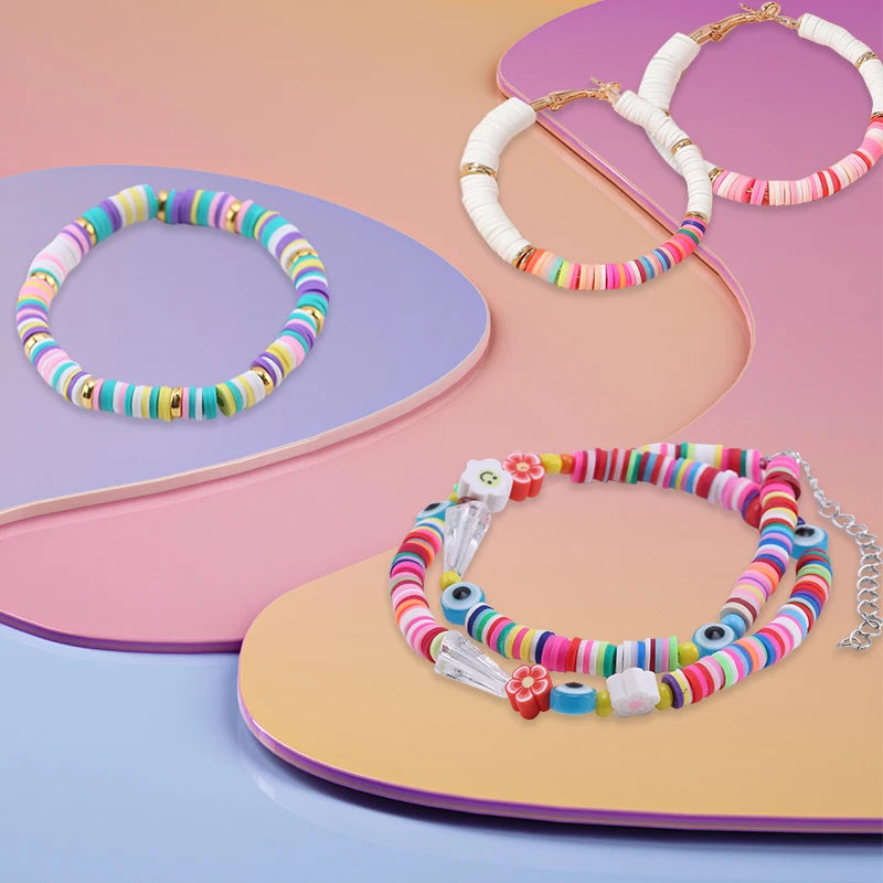 Rainbow Color Clay Beads Bracelet Making Kit