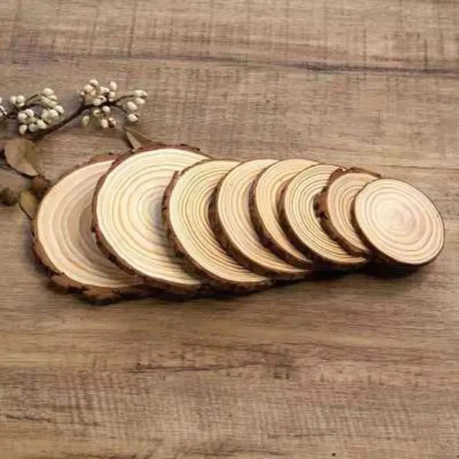 Natural Pine Wood Slices with Bark