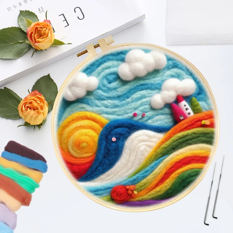 DIY Wool Felting Painting Kit - Colorful Mountains