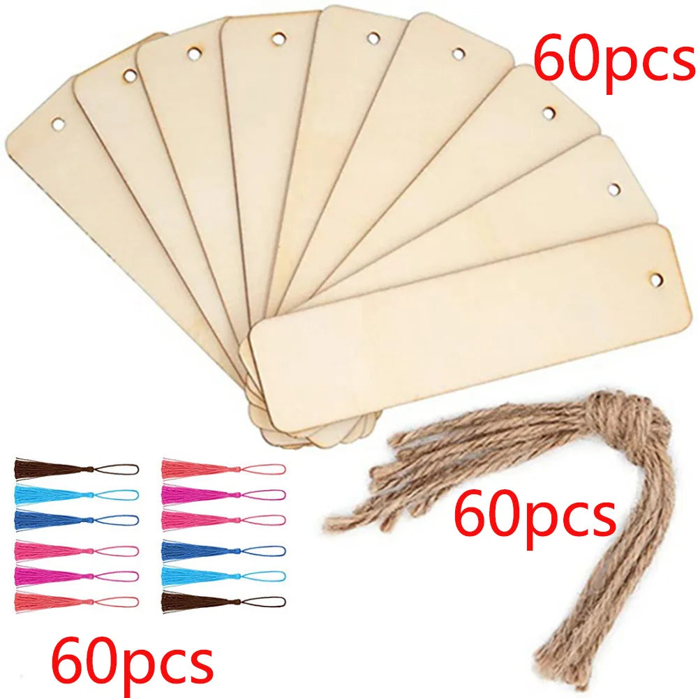 Wood Bookmark Bulk Set with Tassel Ropes