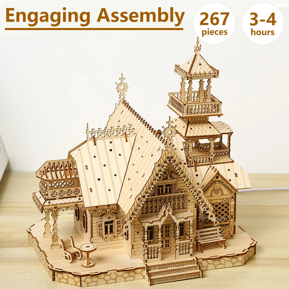 DIY Villa 3D Wooden Model Kit with Light