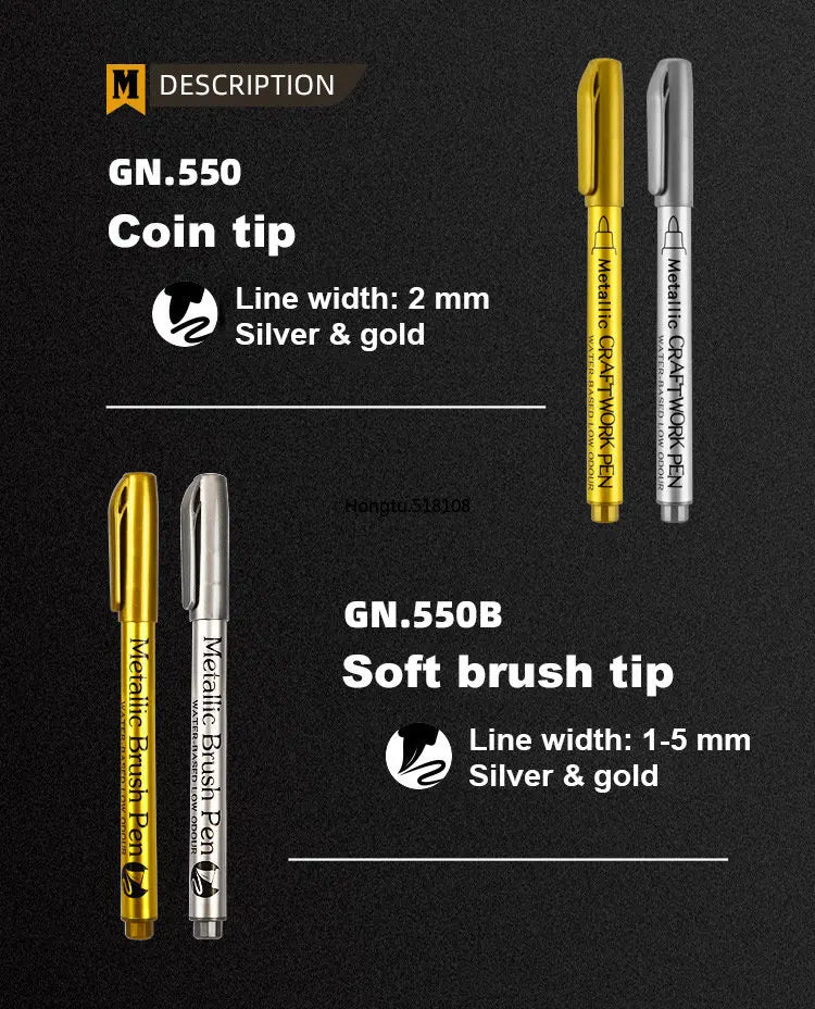 Metallic Brush Marker Pens – Gold & Silver