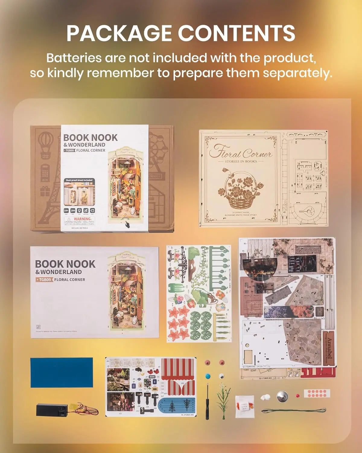 Robotime Floral Corner Book Nook Kit with LED Lights