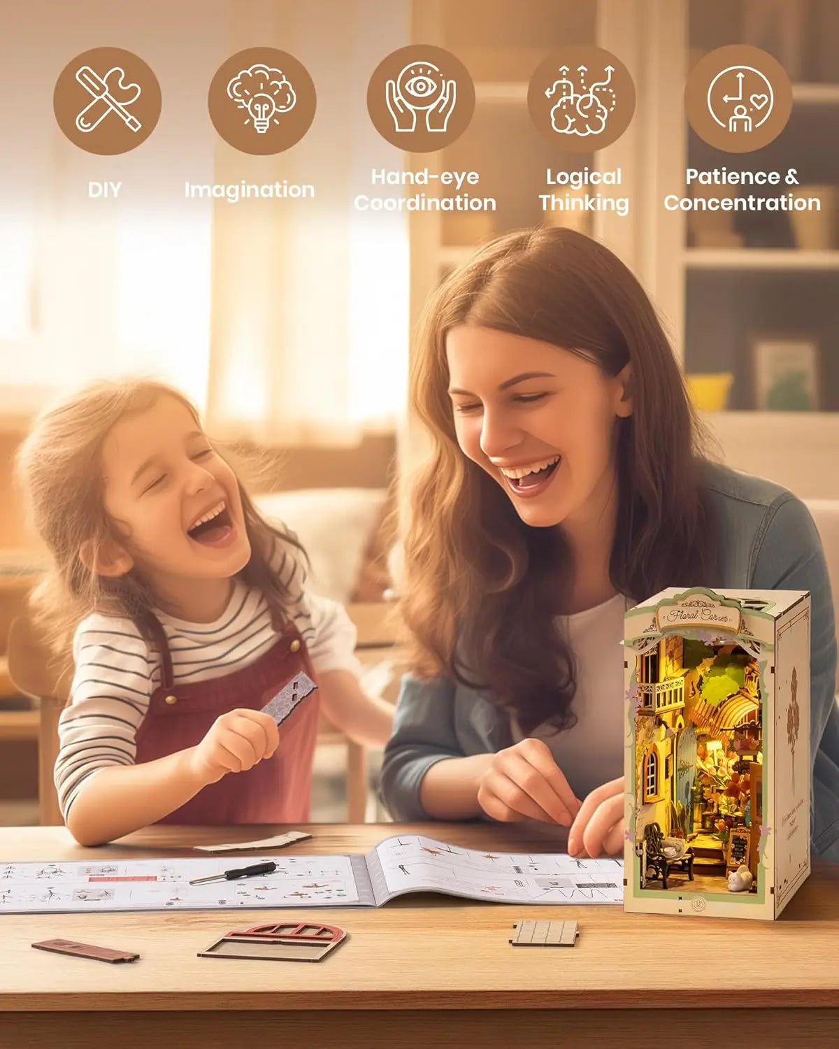 Robotime Floral Corner Book Nook Kit with LED Lights