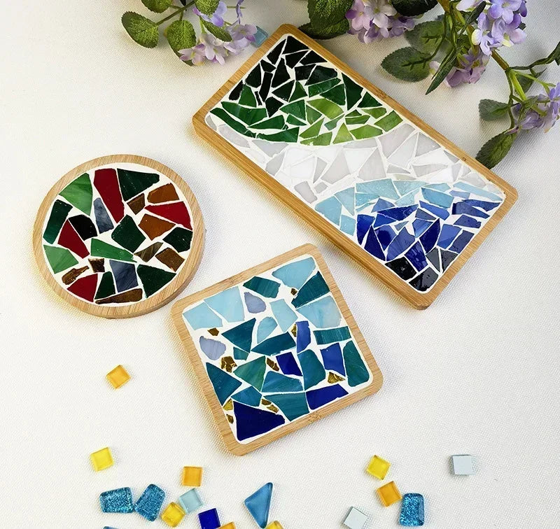 Handmade DIY Mosaic Cup Mat Bamboo Coaster