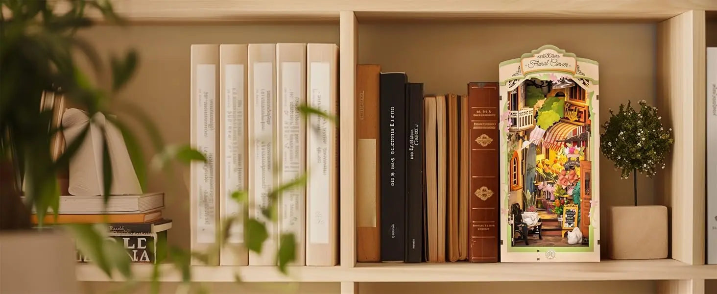 Robotime Floral Corner Book Nook Kit with LED Lights