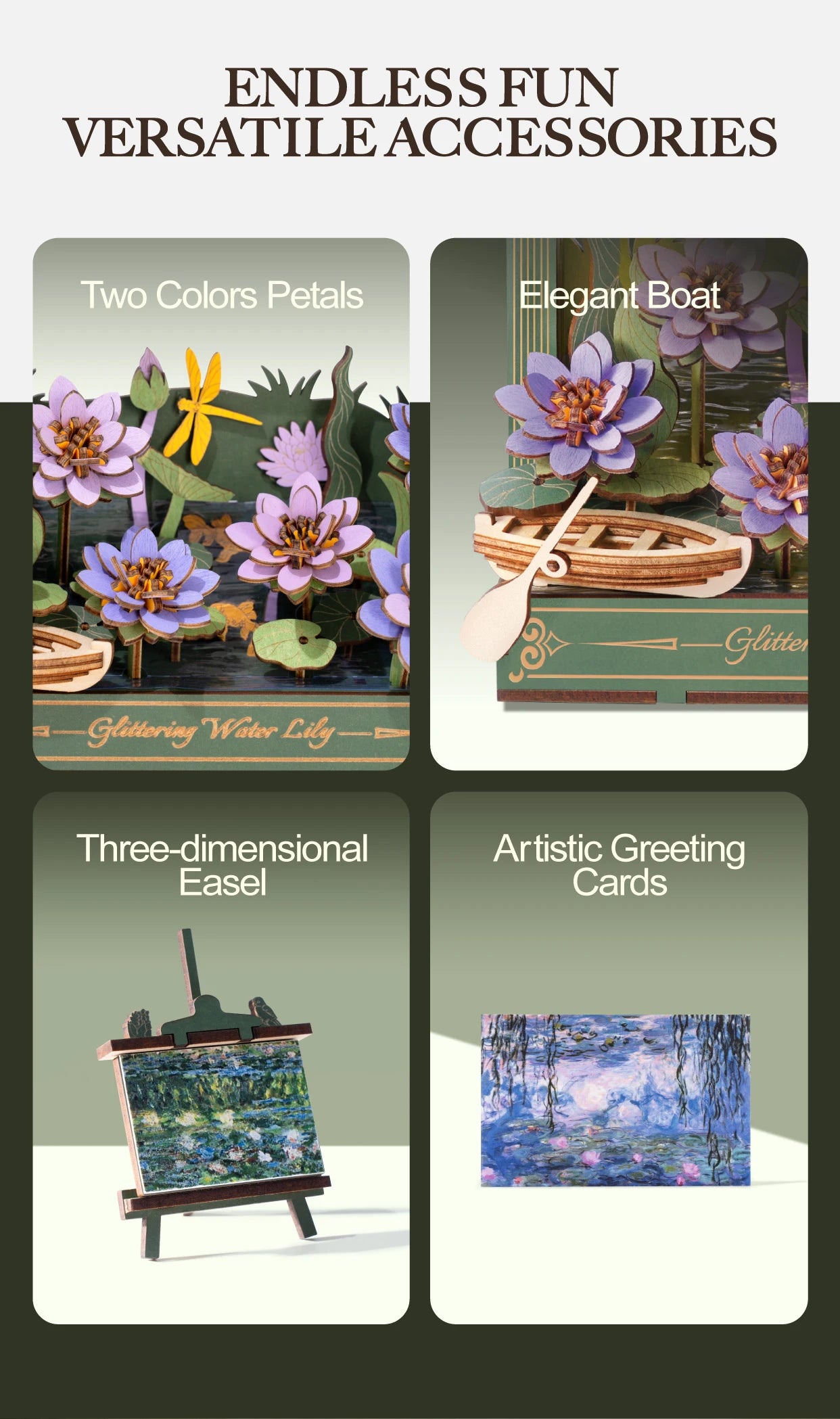 Robotime Glittering Water Lily 3D Wooden Puzzle with LED Light