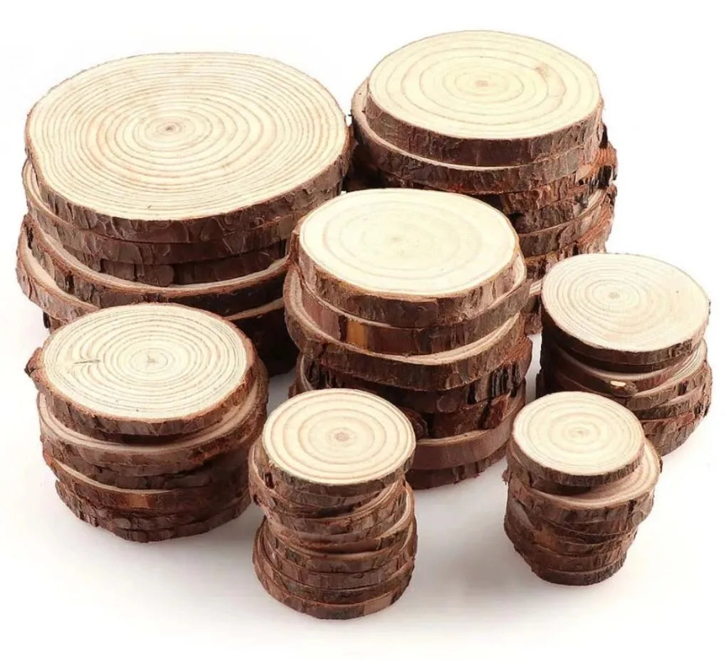 Natural Pine Wood Slices with Bark