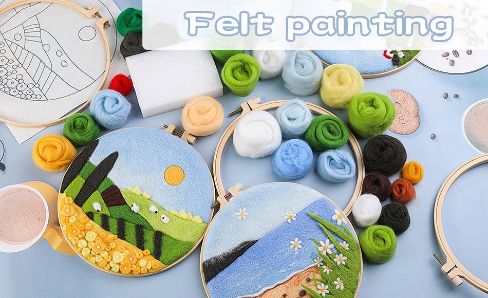 DIY Wool Felting Painting Kit - Colorful Mountains