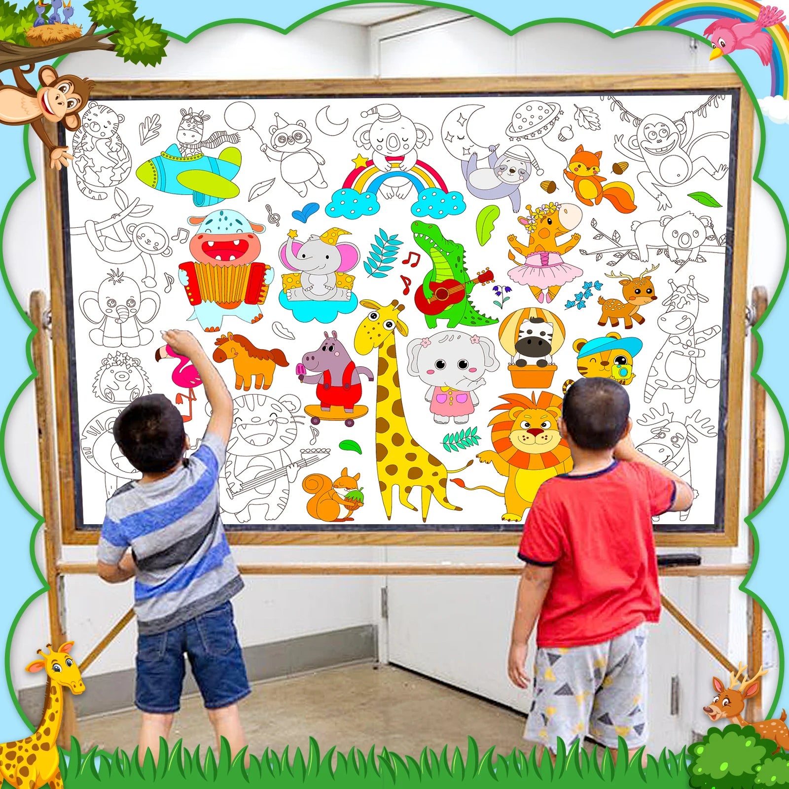 2-Pack Jungle Animal Giant Coloring Posters for Kids