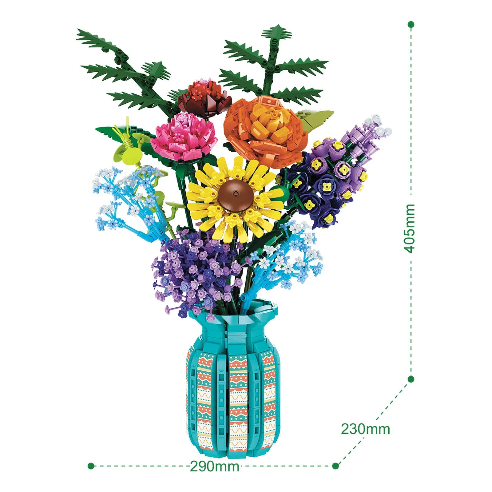 1853PCS Flower Bouquet Building Blocks with Vase
