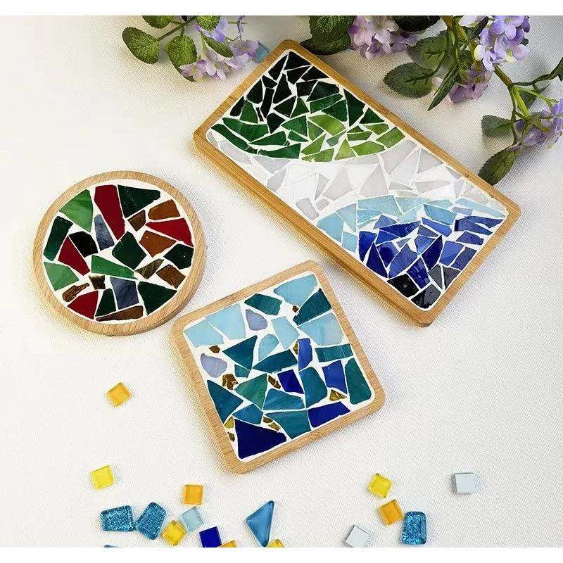 Handmade DIY Mosaic Cup Mat Bamboo Coaster