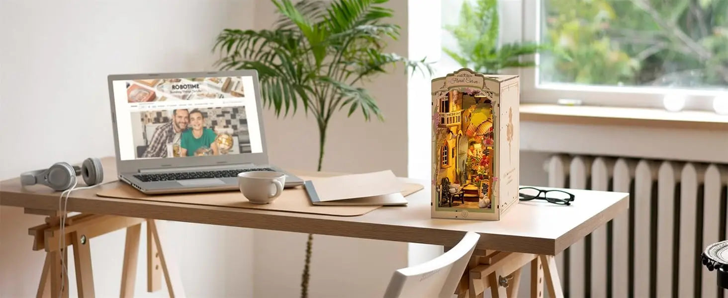 Robotime Floral Corner Book Nook Kit with LED Lights