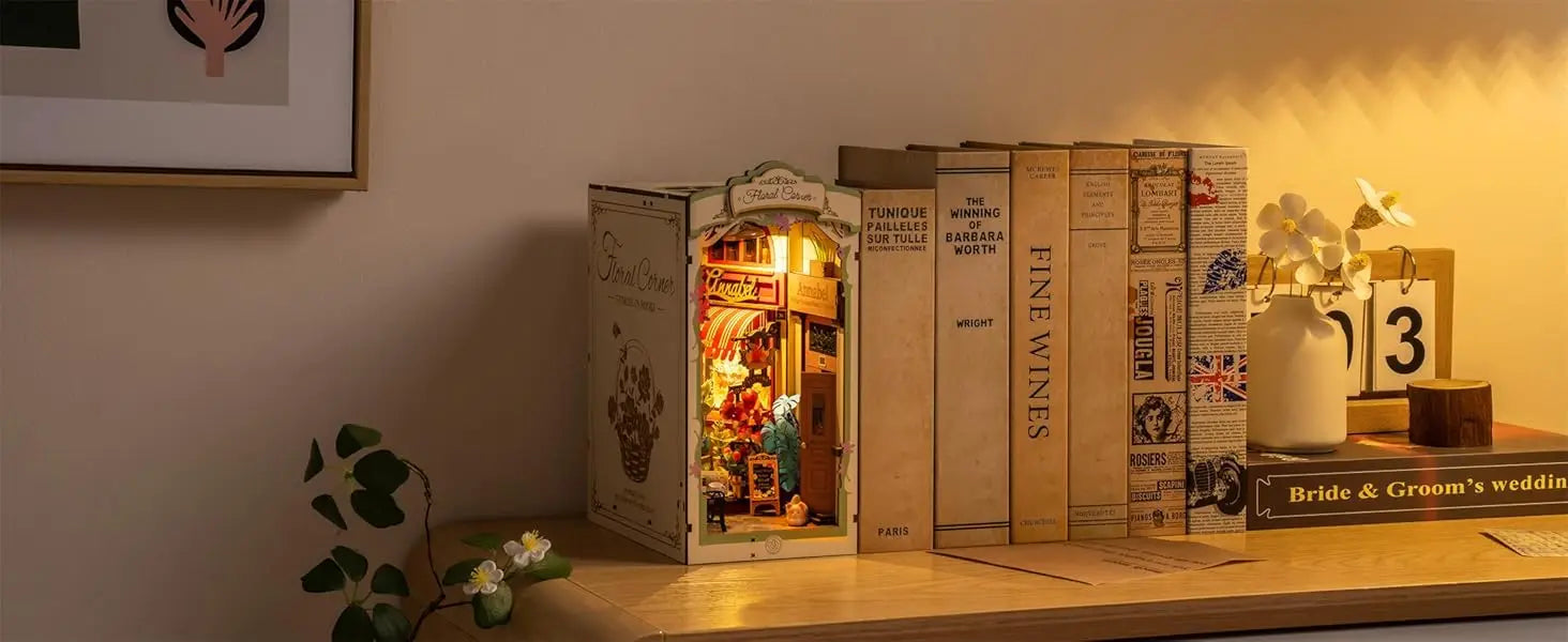 Robotime Floral Corner Book Nook Kit with LED Lights