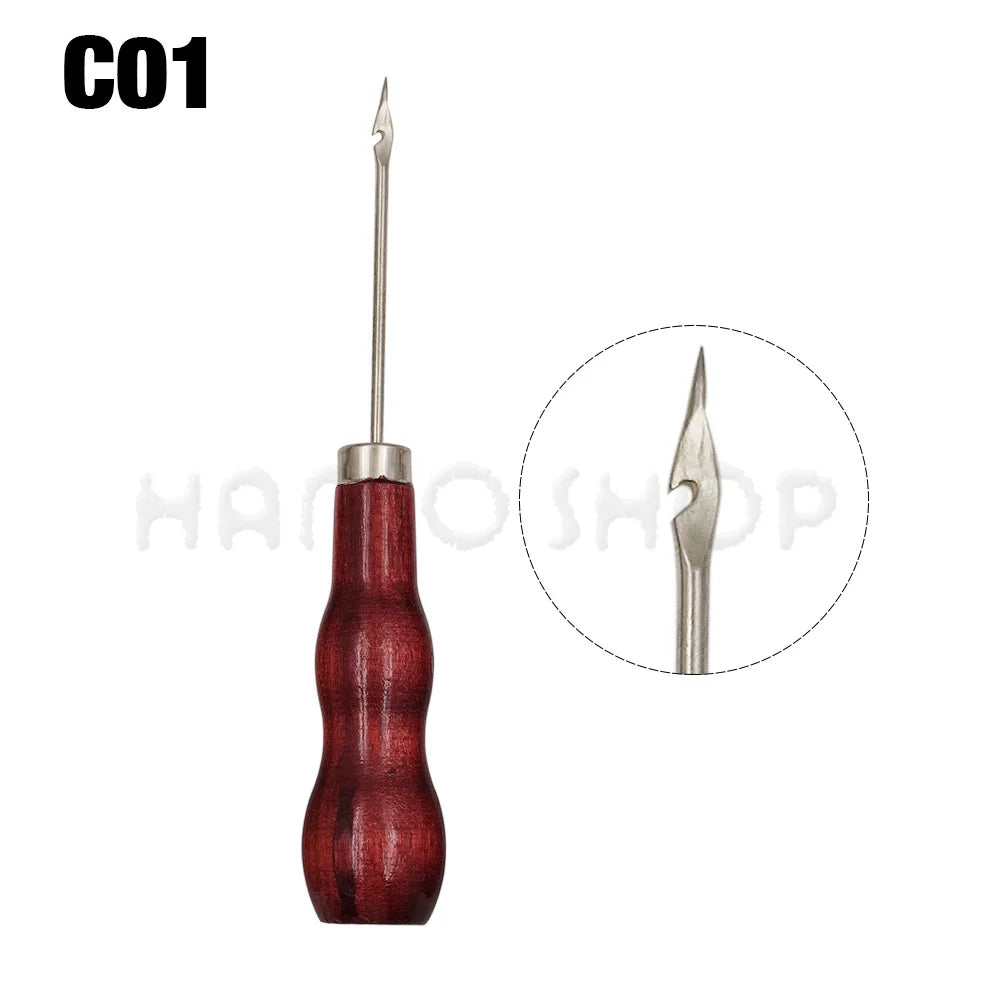 Wooden Handle Awl Sewing Stitching Tool