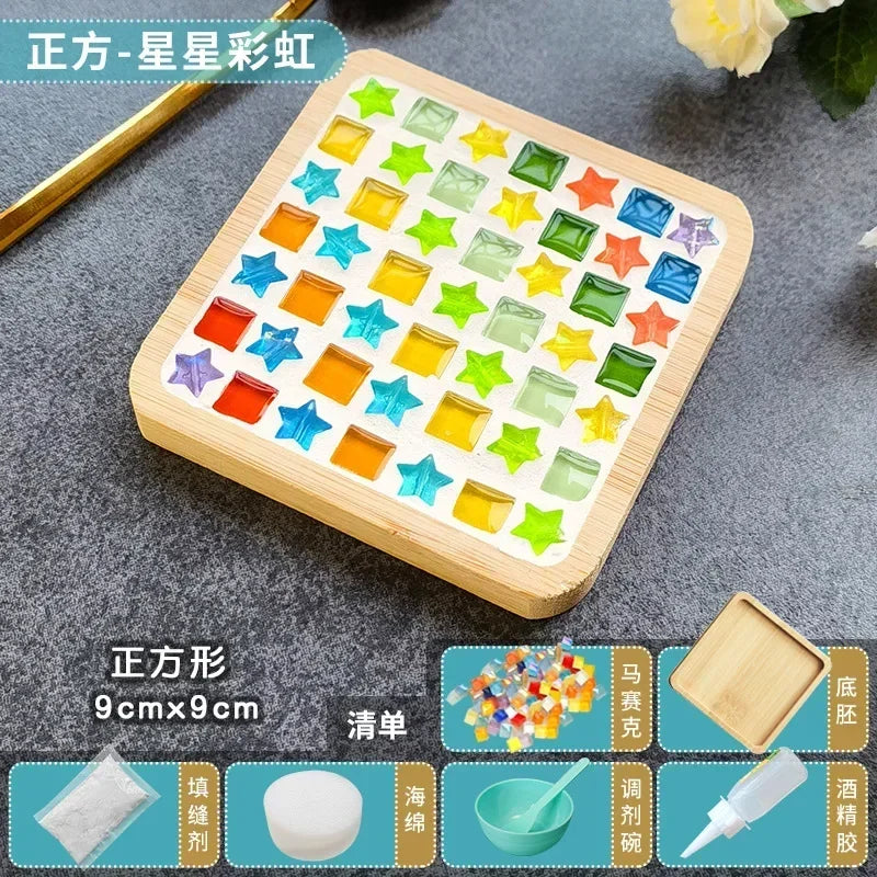 Handmade DIY Mosaic Cup Mat Bamboo Coaster