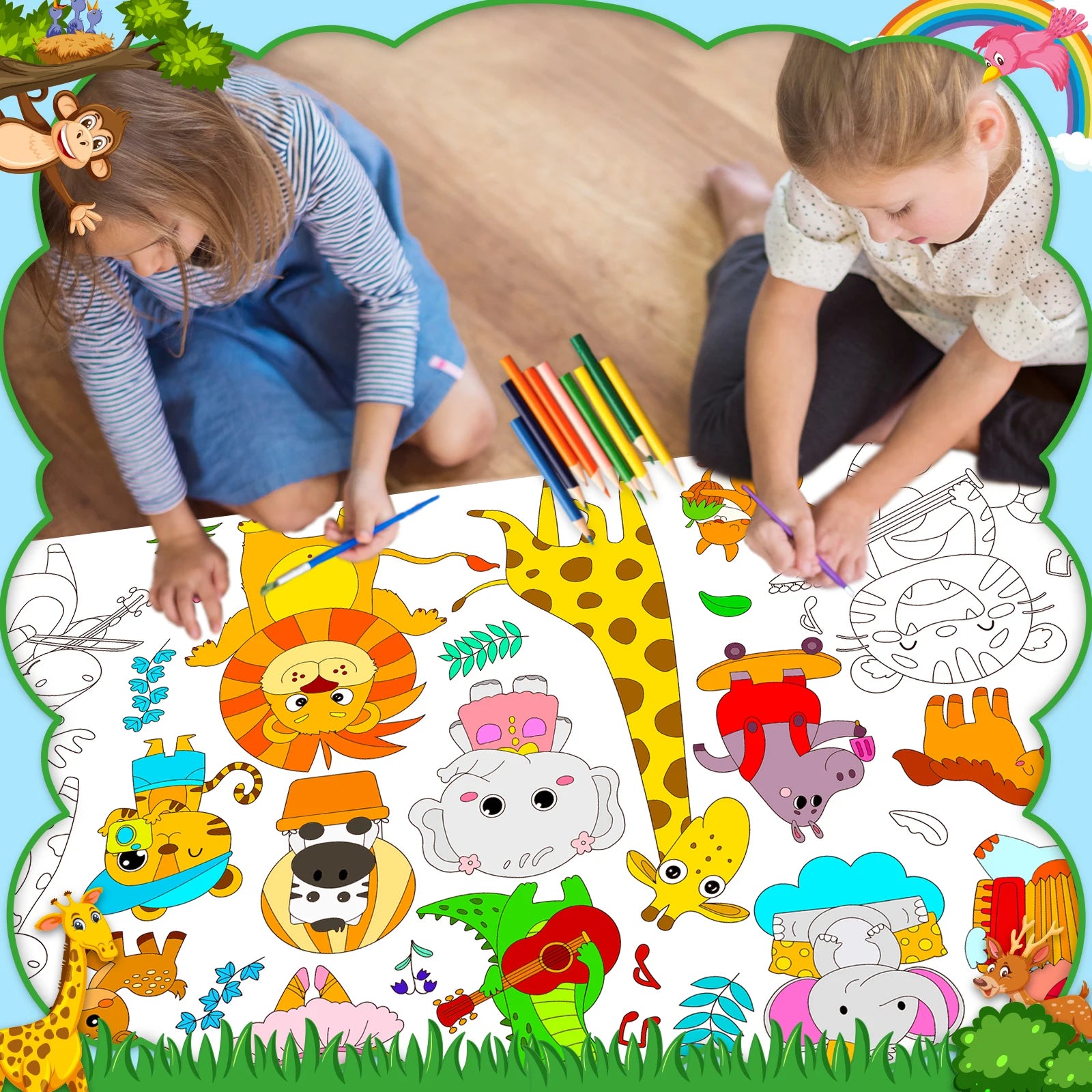2-Pack Jungle Animal Giant Coloring Posters for Kids