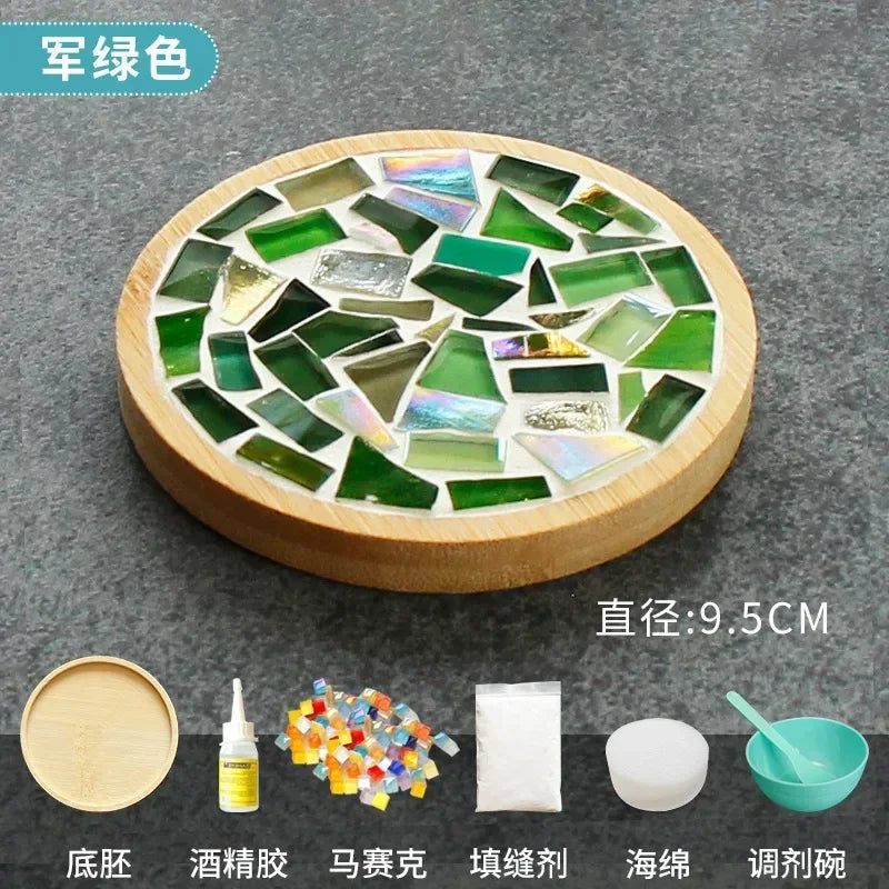 Handmade DIY Mosaic Cup Mat Bamboo Coaster
