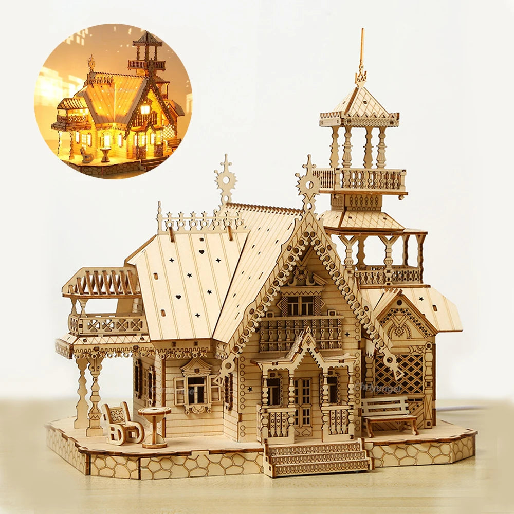 DIY Villa 3D Wooden Model Kit with Light