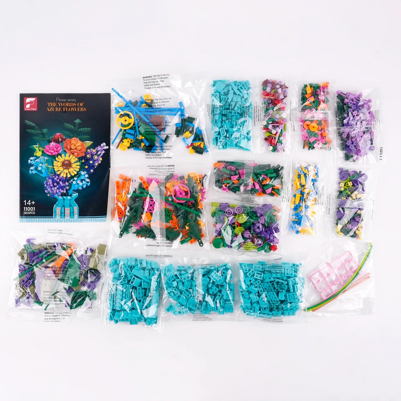 1853PCS Flower Bouquet Building Blocks with Vase