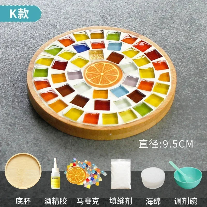 Handmade DIY Mosaic Cup Mat Bamboo Coaster