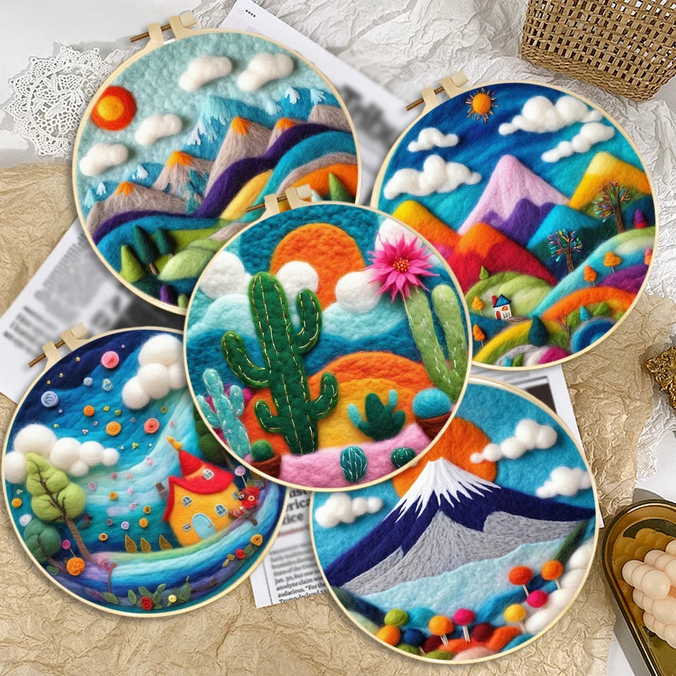 DIY Wool Felting Painting Kit - Colorful Mountains