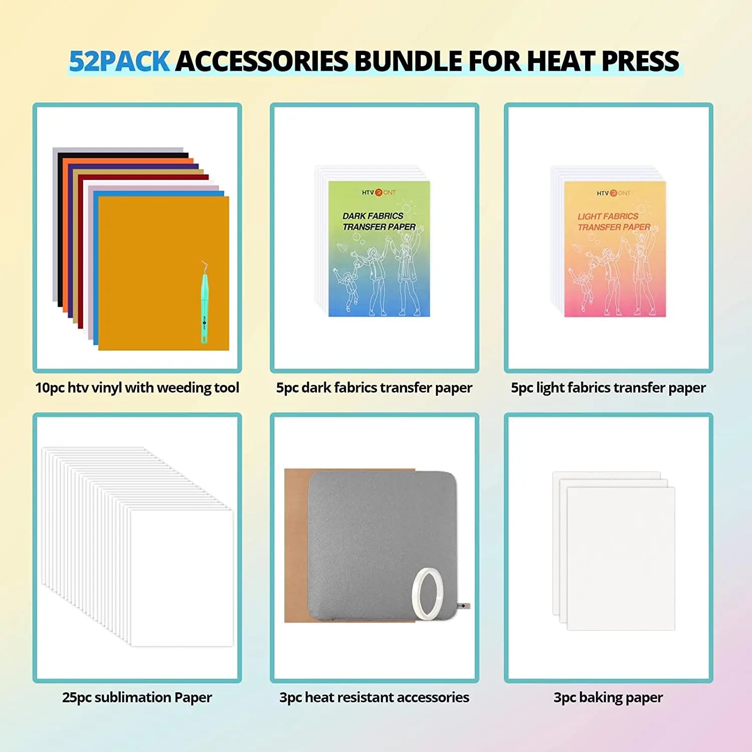 HTVRONT 52-Piece Heat Press Starter Kit