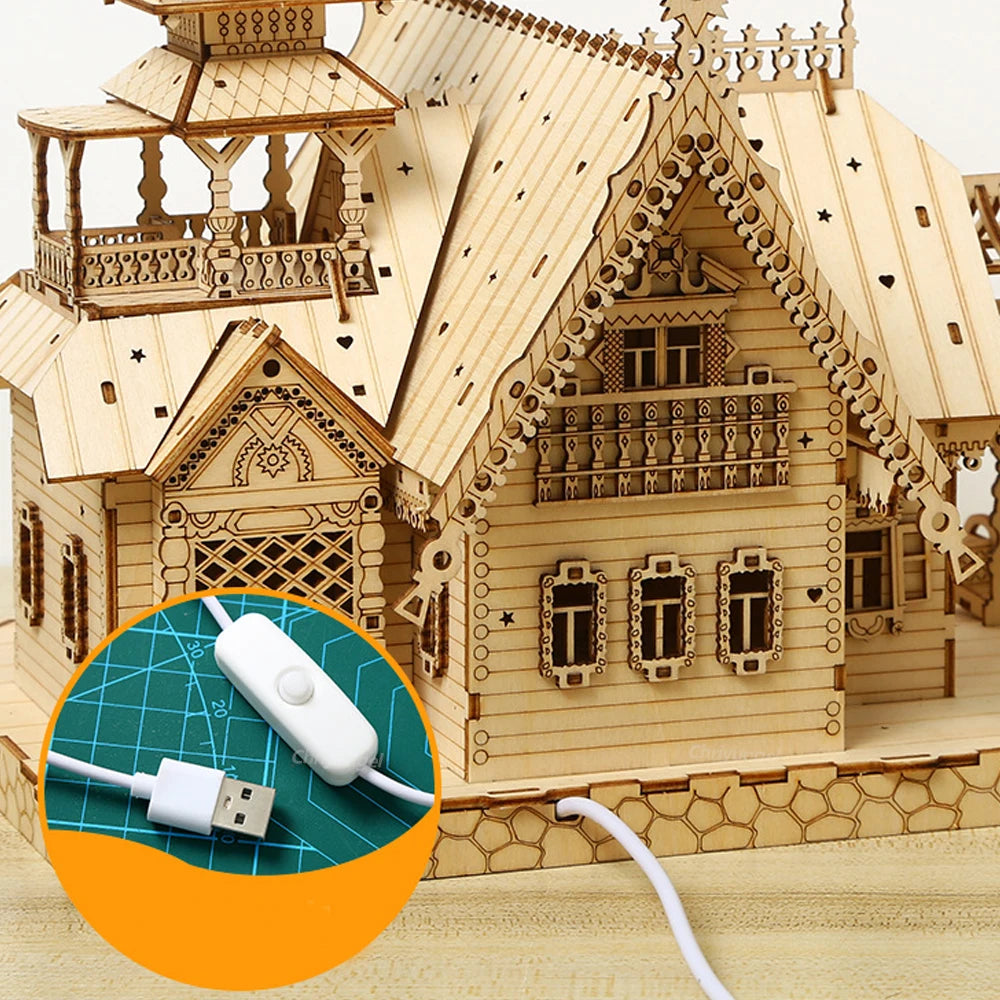 DIY Villa 3D Wooden Model Kit with Light