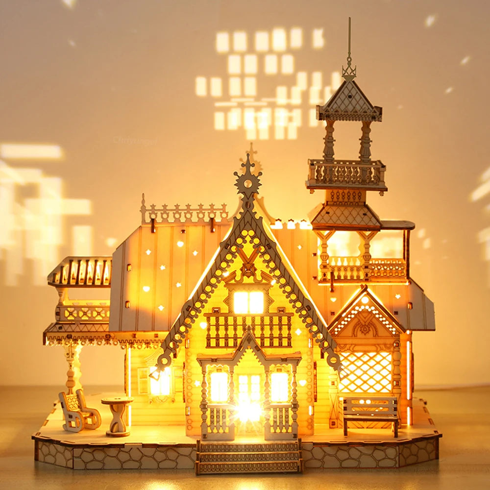 DIY Villa 3D Wooden Model Kit with Light