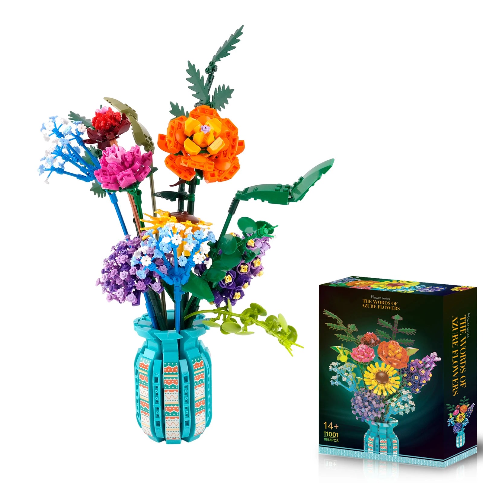 1853PCS Flower Bouquet Building Blocks with Vase