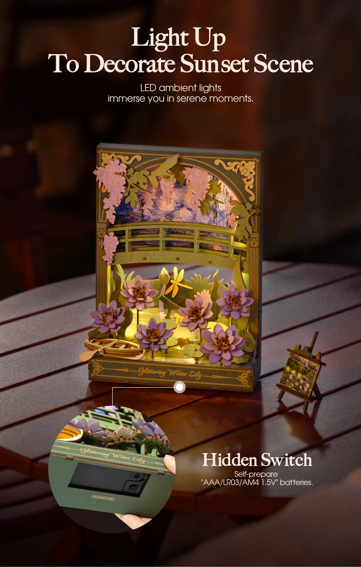 Robotime Glittering Water Lily 3D Wooden Puzzle with LED Light