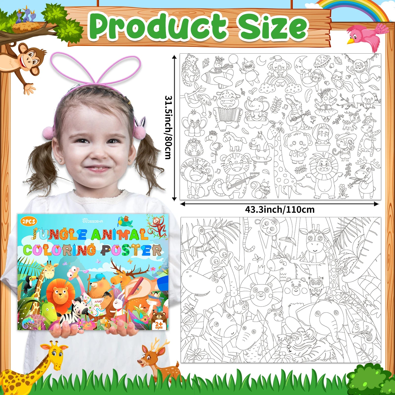 2-Pack Jungle Animal Giant Coloring Posters for Kids