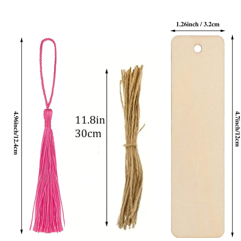 Wood Bookmark Bulk Set with Tassel Ropes