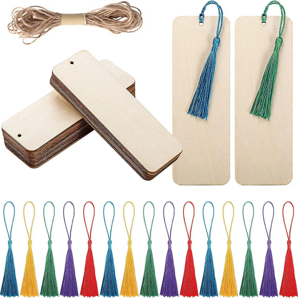 Wood Bookmark Bulk Set with Tassel Ropes