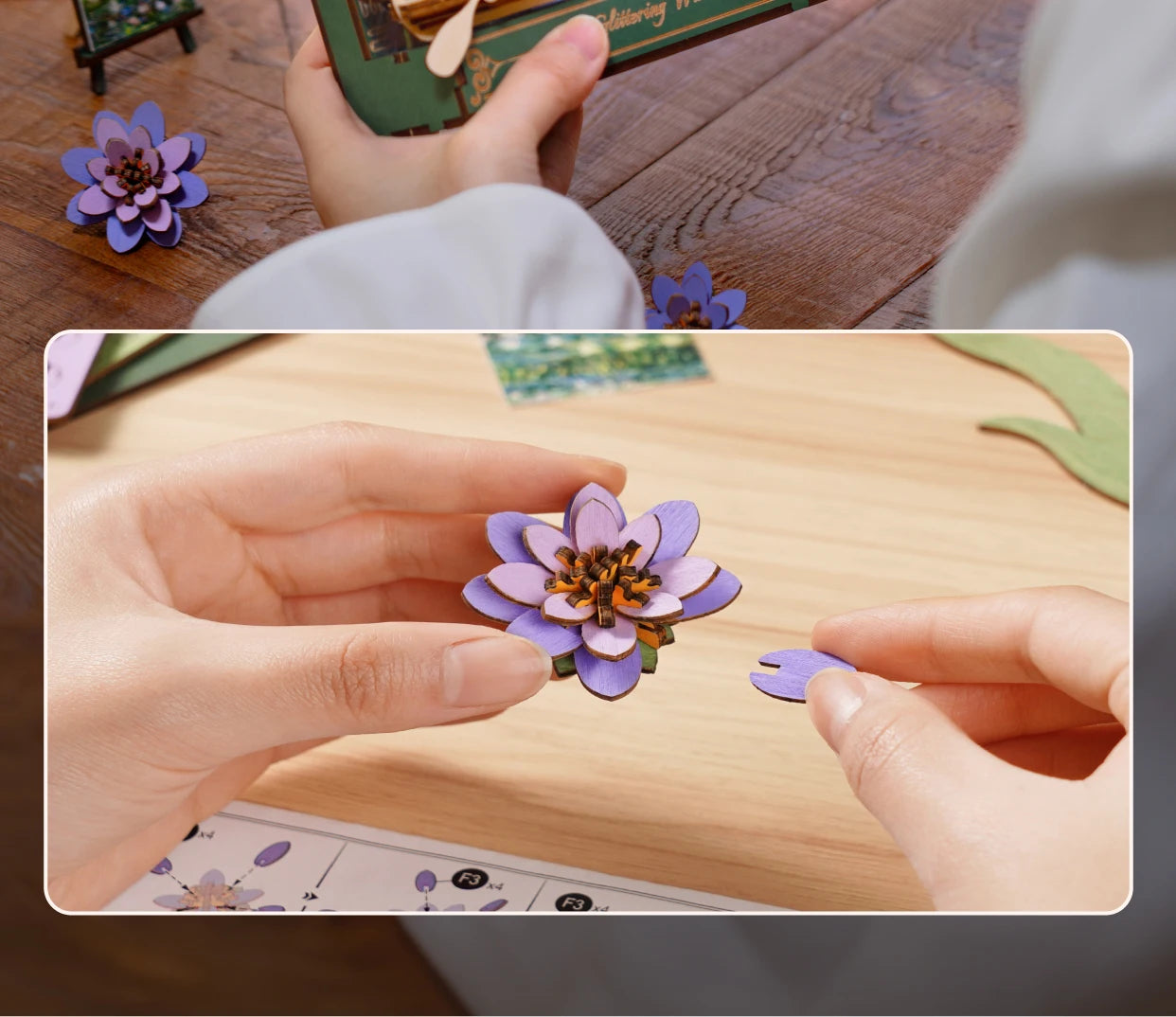 Robotime Glittering Water Lily 3D Wooden Puzzle with LED Light