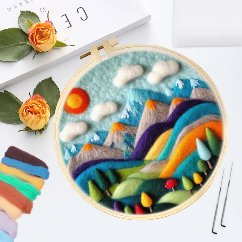 DIY Wool Felting Painting Kit - Colorful Mountains