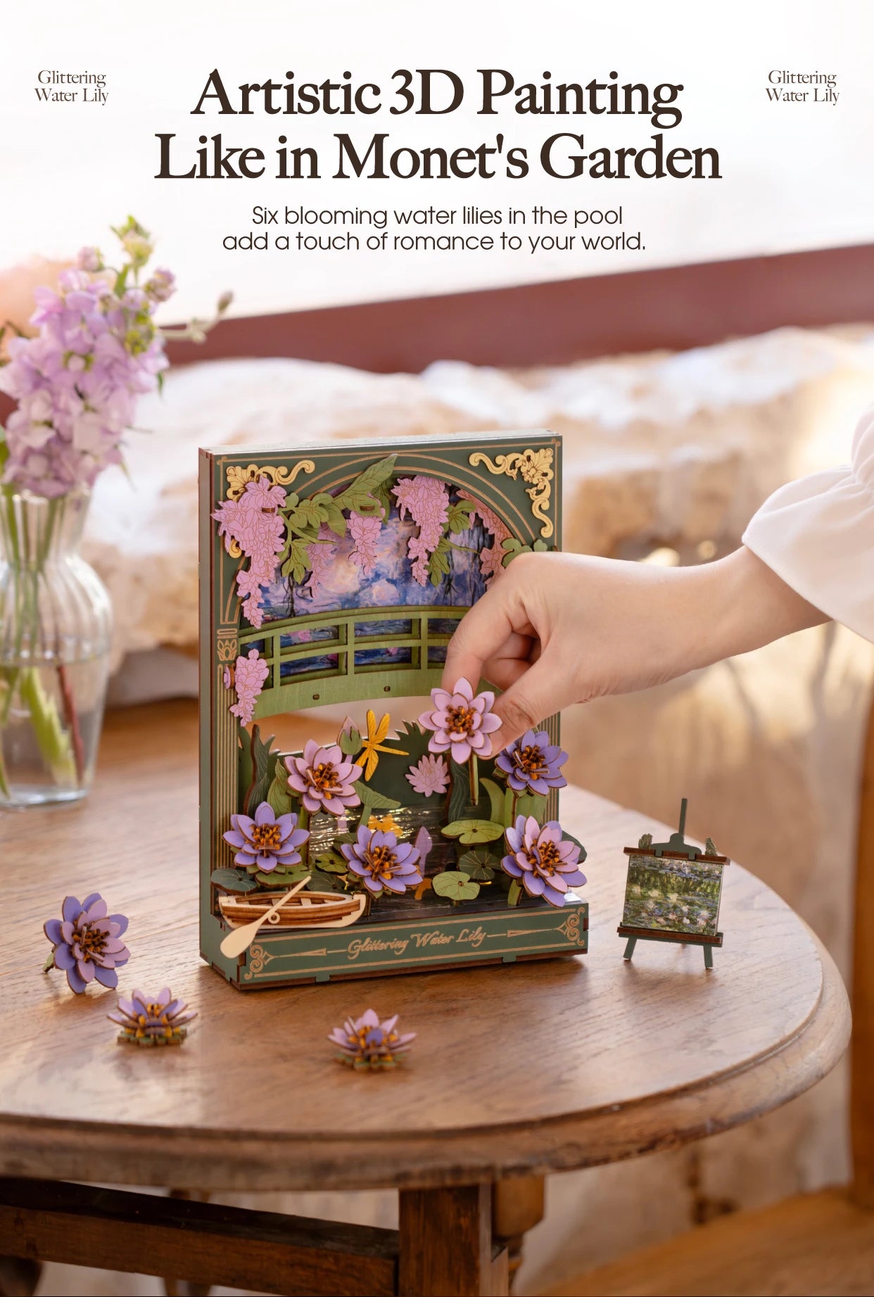 Robotime Glittering Water Lily 3D Wooden Puzzle with LED Light