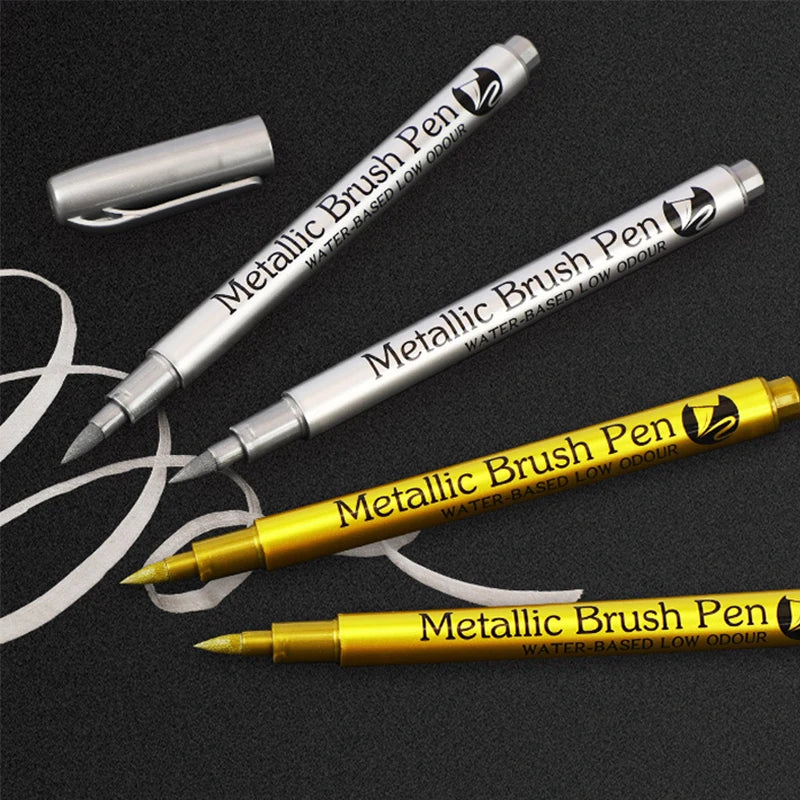 Metallic Brush Marker Pens – Gold & Silver