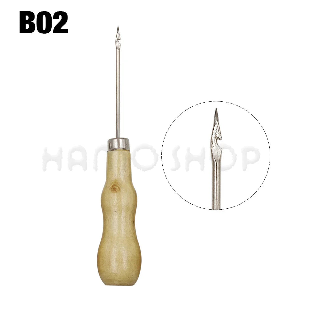 Wooden Handle Awl Sewing Stitching Tool