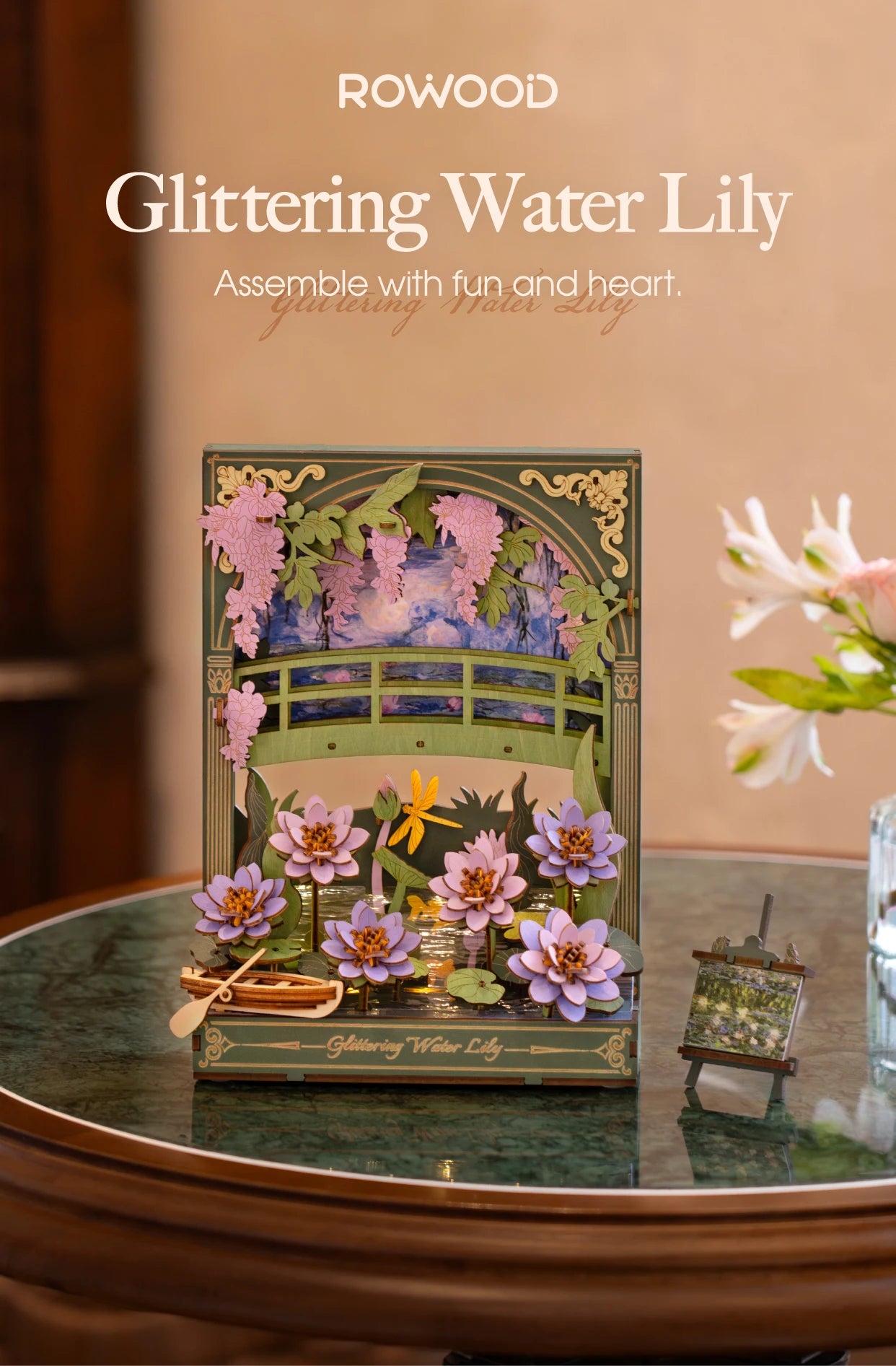 Robotime Glittering Water Lily 3D Wooden Puzzle with LED Light