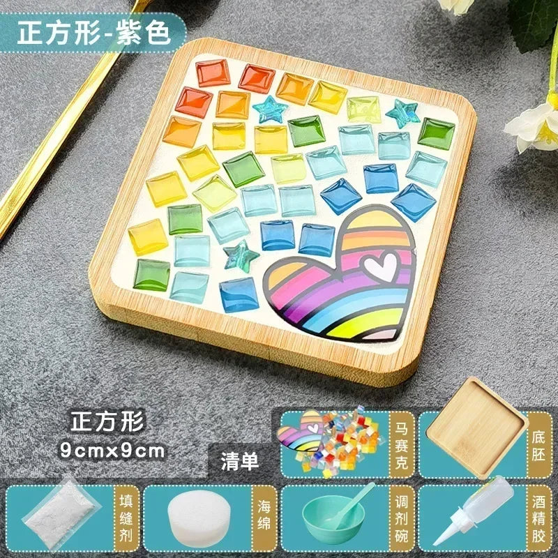 Handmade DIY Mosaic Cup Mat Bamboo Coaster