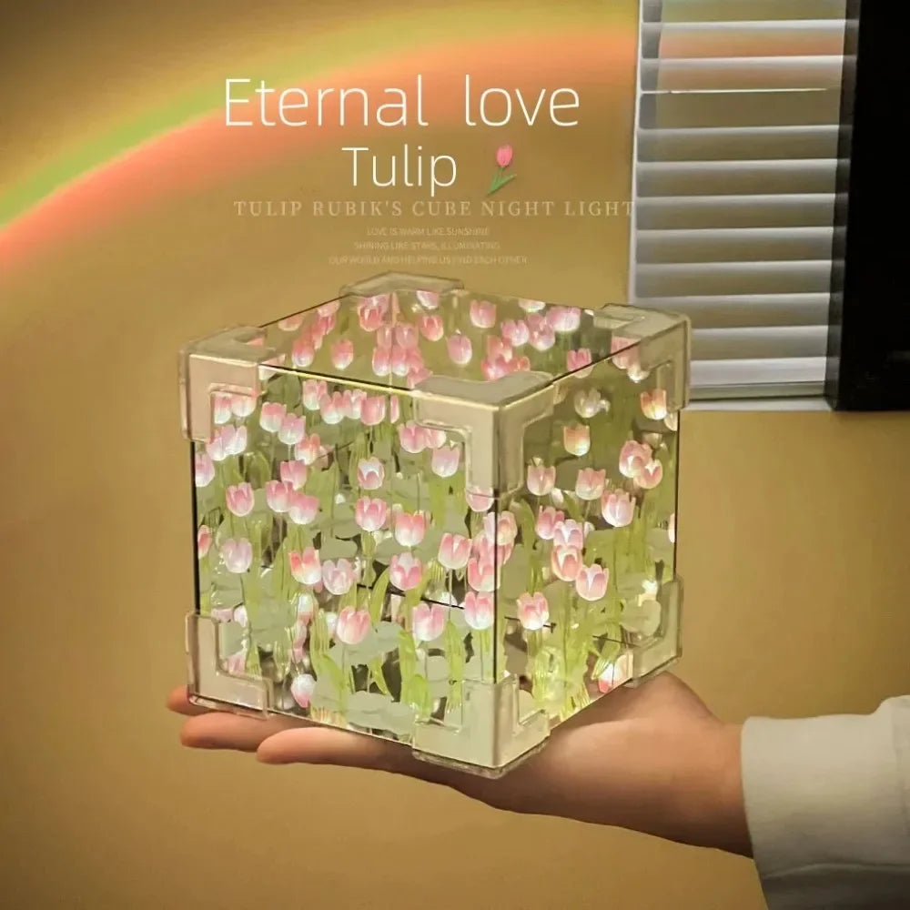 DIY Tulip Mirror Cube Night Lamp