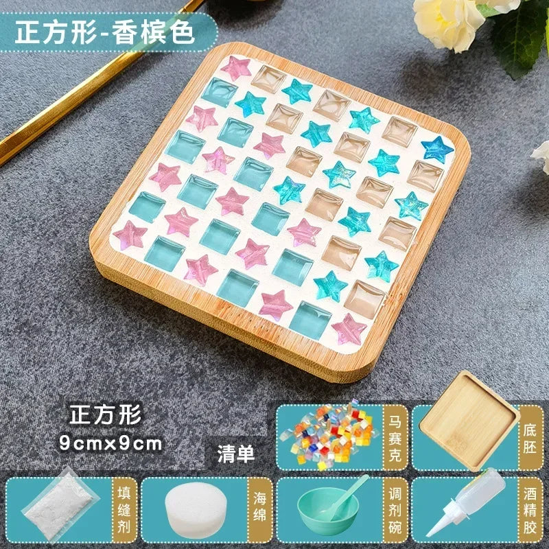 Handmade DIY Mosaic Cup Mat Bamboo Coaster