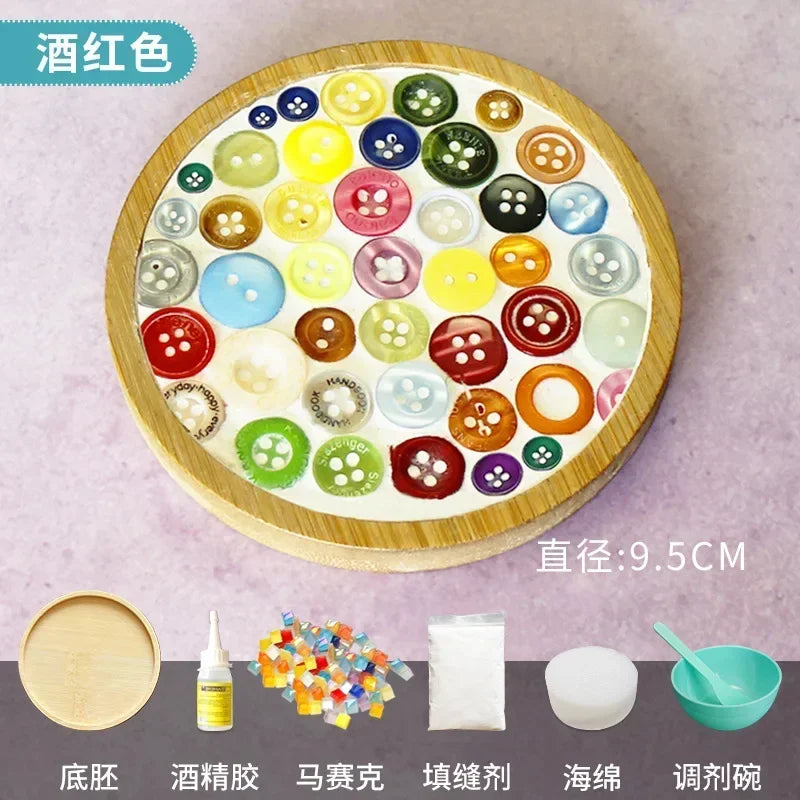 Handmade DIY Mosaic Cup Mat Bamboo Coaster