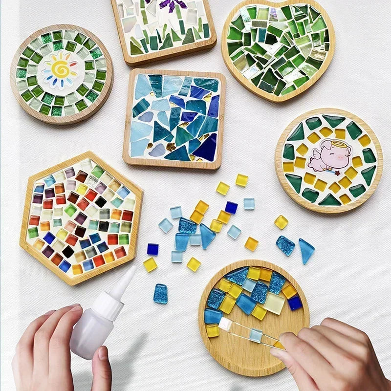 Handmade DIY Mosaic Cup Mat Bamboo Coaster