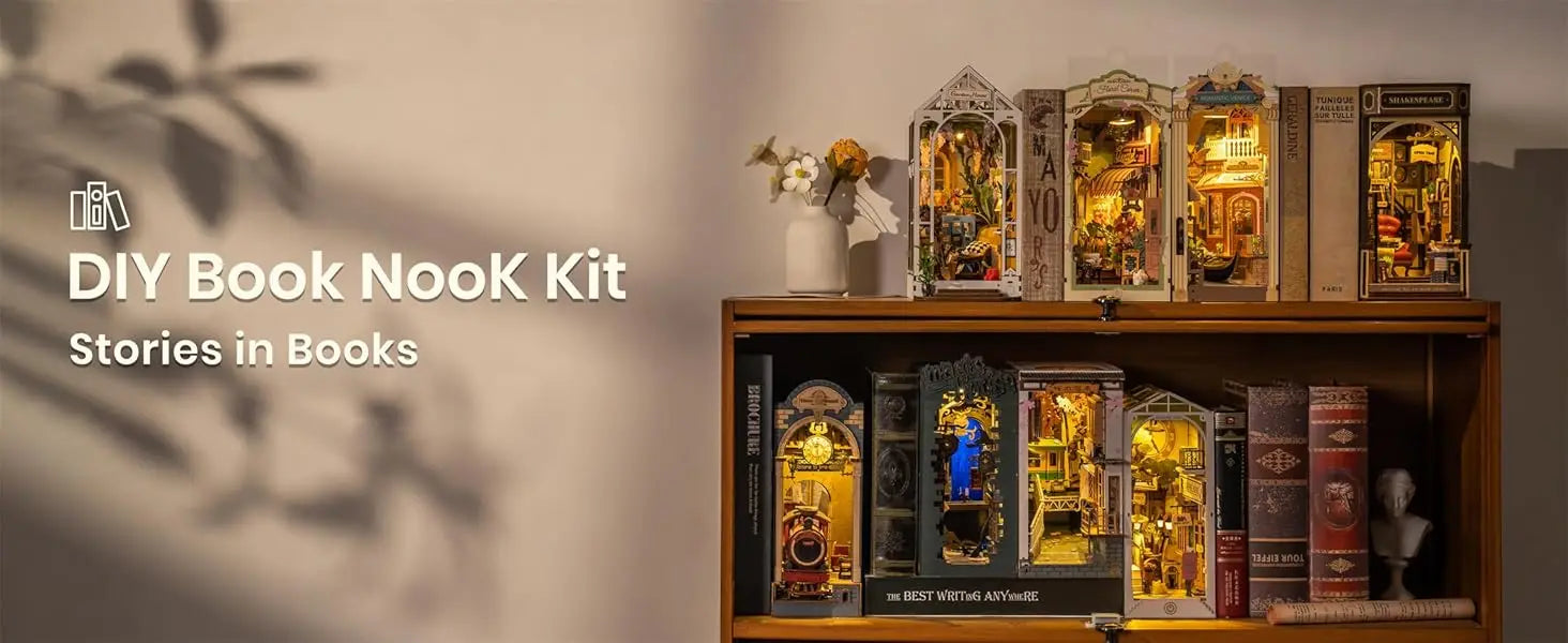 Robotime Floral Corner Book Nook Kit with LED Lights