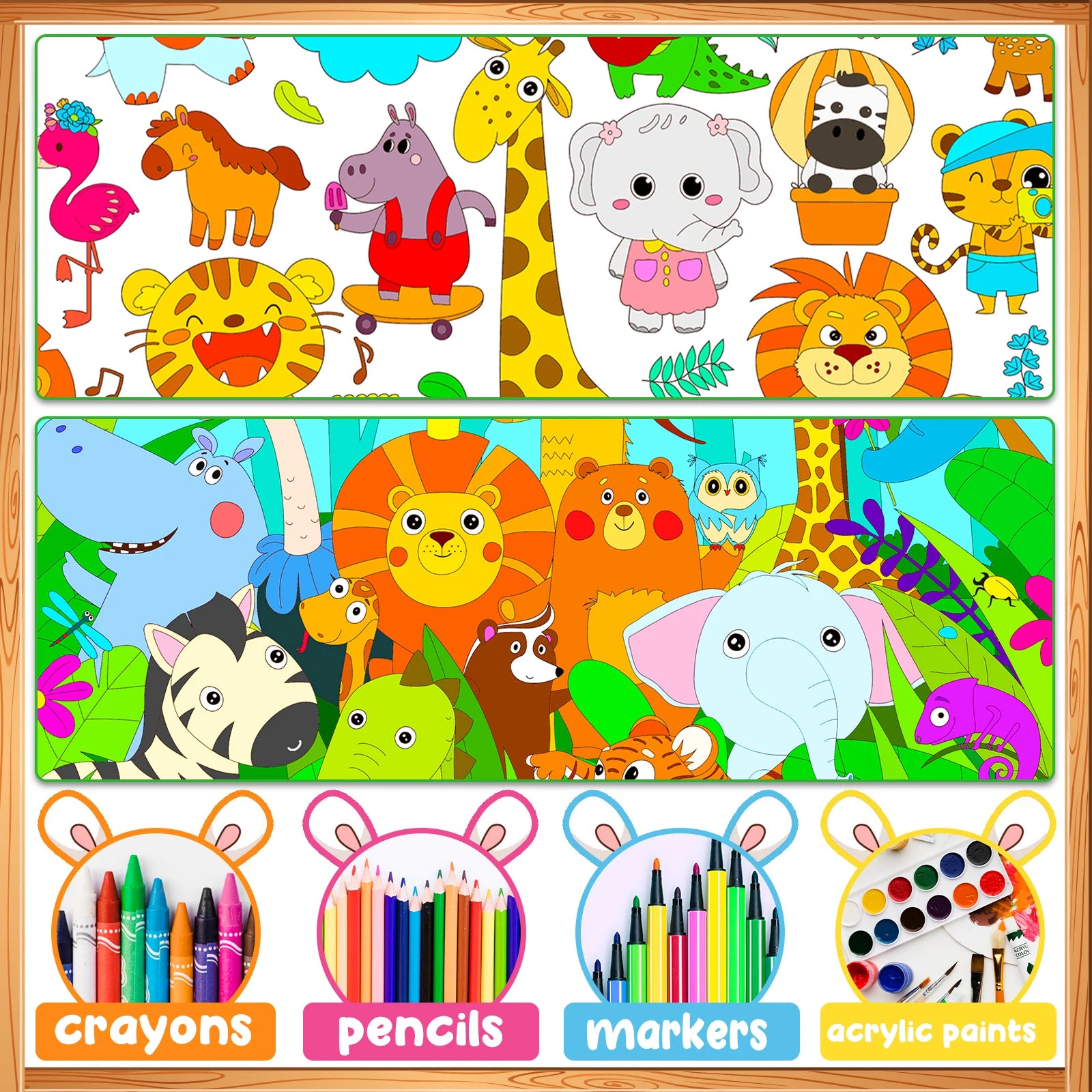 2-Pack Jungle Animal Giant Coloring Posters for Kids