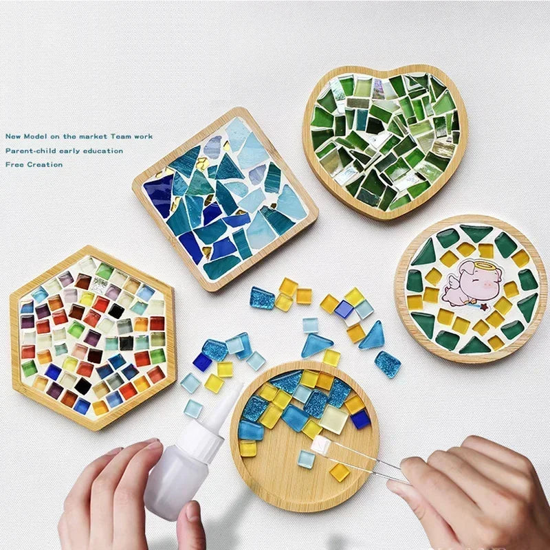 Handmade DIY Mosaic Cup Mat Bamboo Coaster
