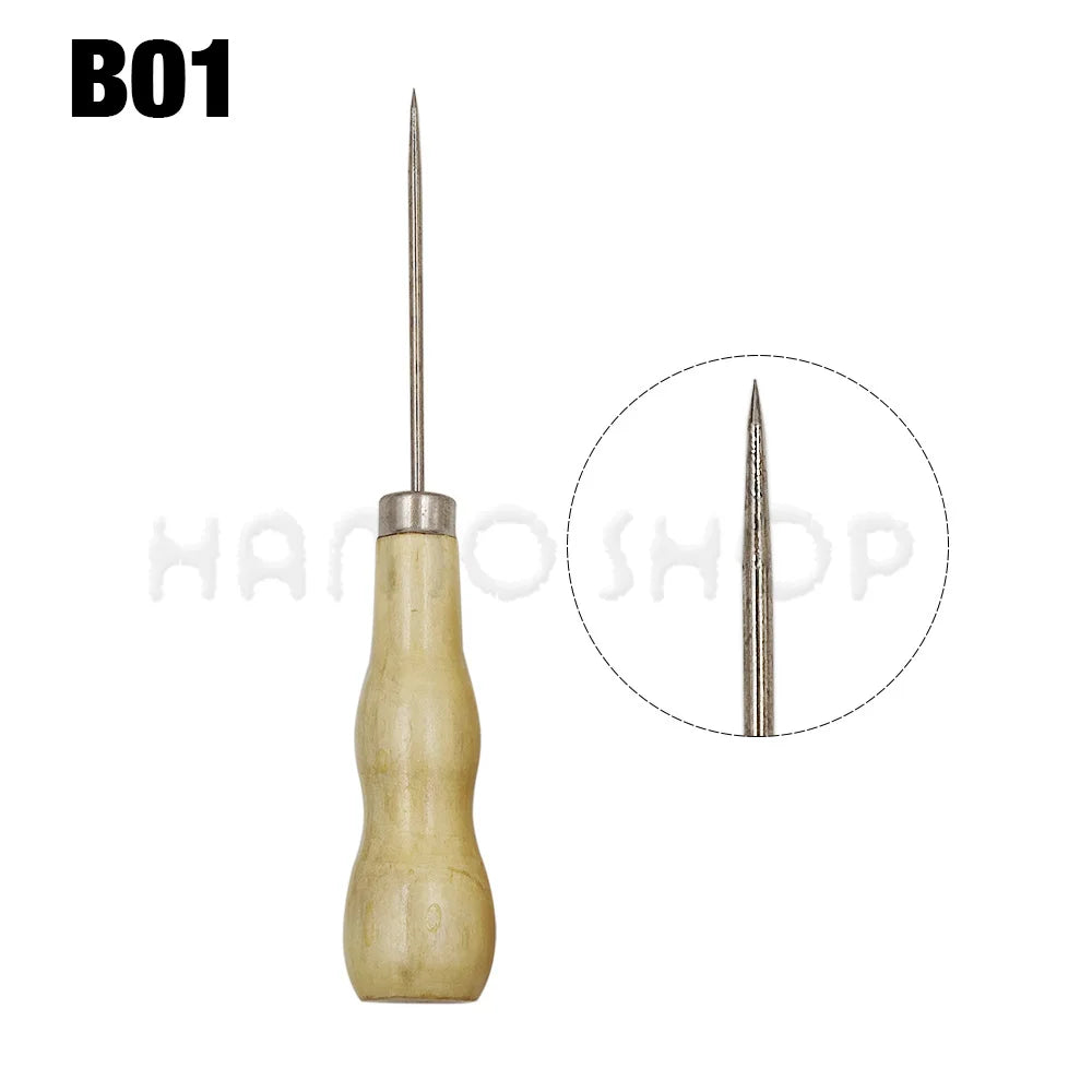 Wooden Handle Awl Sewing Stitching Tool
