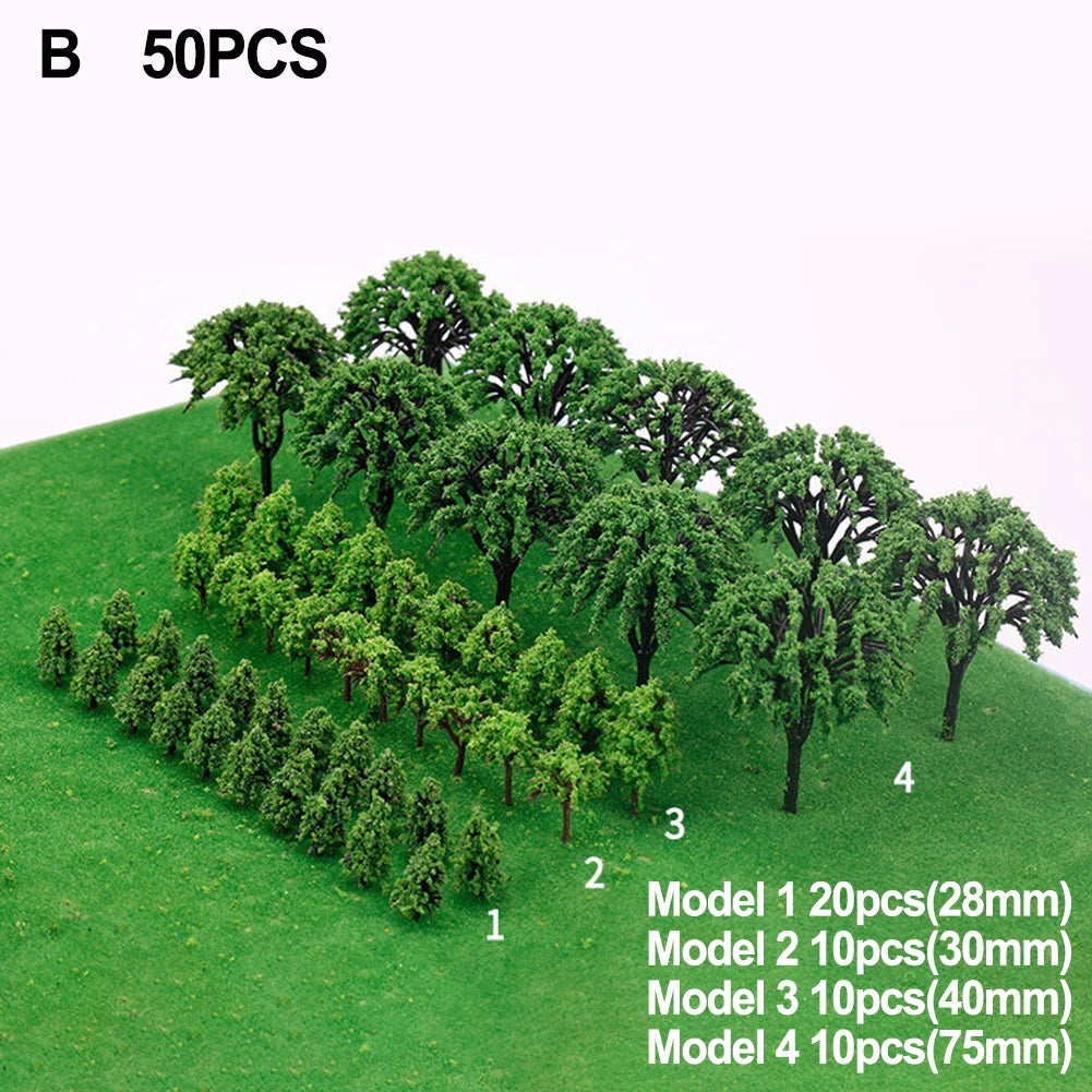 50Pcs Miniature Model Train Trees